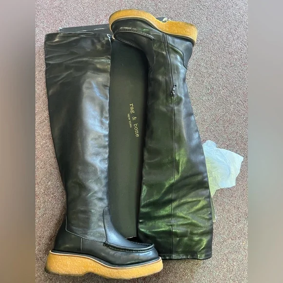 Rag Bone Thigh High Black Leather scout boots